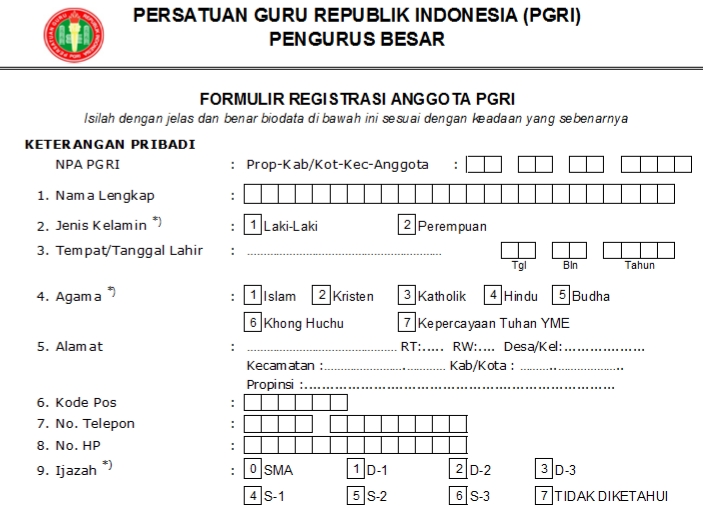 Pendaftaran PGRI Sungaikunjang - Persatuan Guru Republik Indonesia Cabang Sungaikunjang
